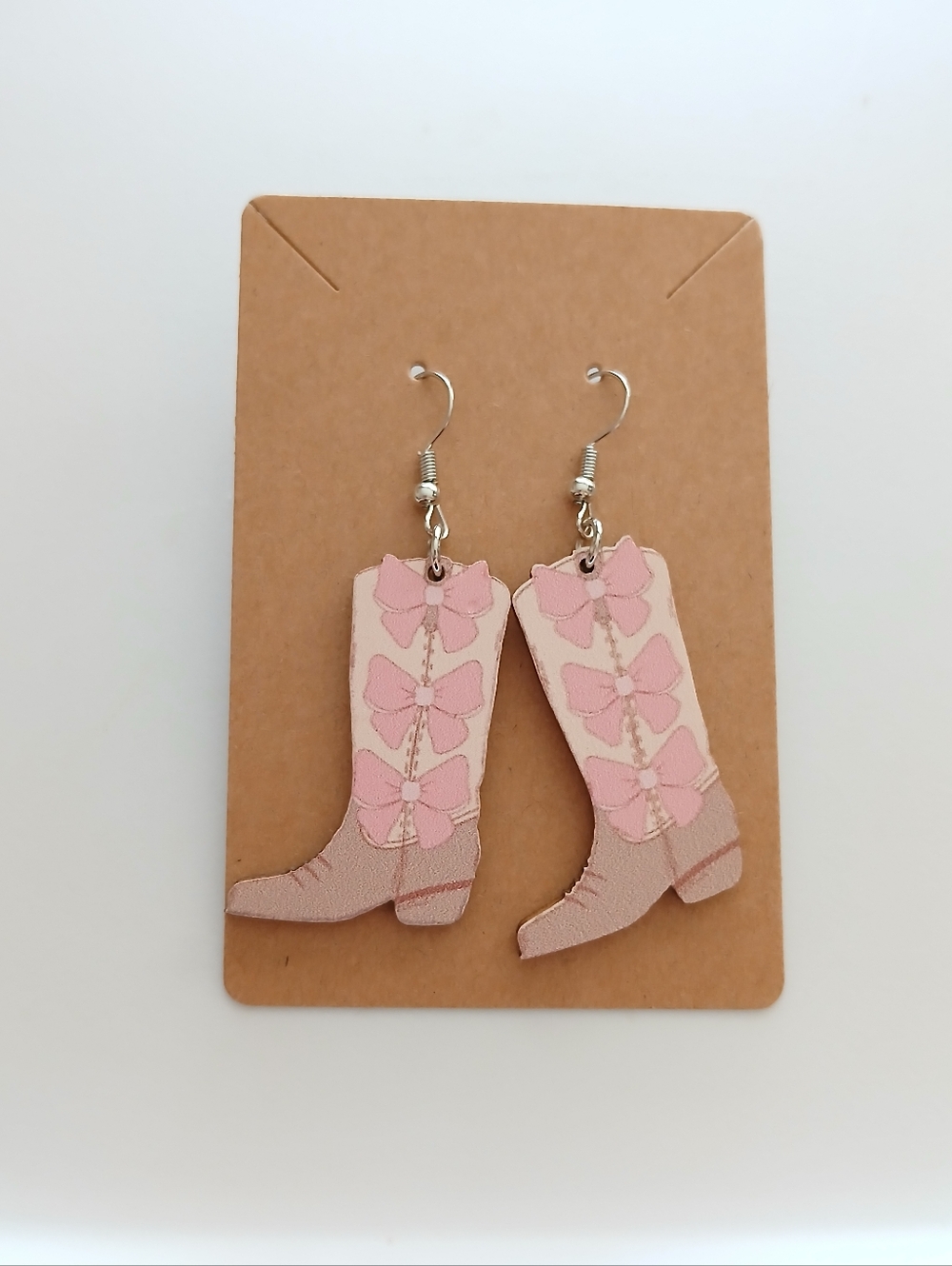 Fashion Jewelry Pink Bow Cowboy Boot Earrings